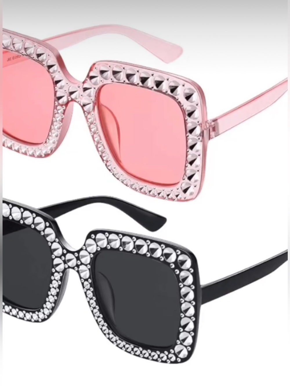 Stud-Trim Square Sunglasses - Pink or Black